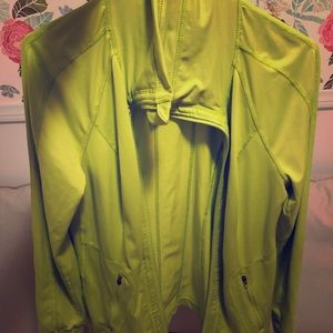 Lime green, long sleeve zip-up workout jacket